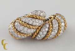 Vintage Van Cleef & Arpels Two-Tone 18k Gold Diamond Huggie Earrings TDW = 10 ct