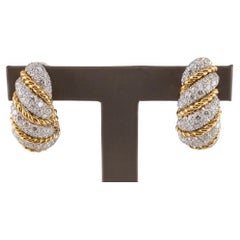 Vintage Van Cleef & Arpels Two-Tone 18k Gold Diamond Huggie Earrings TDW = 10 ct
