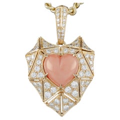 Bulgari Bvlgari High Jewelry 18k Yellow Gold Diamond and Coral Heart Pendant
