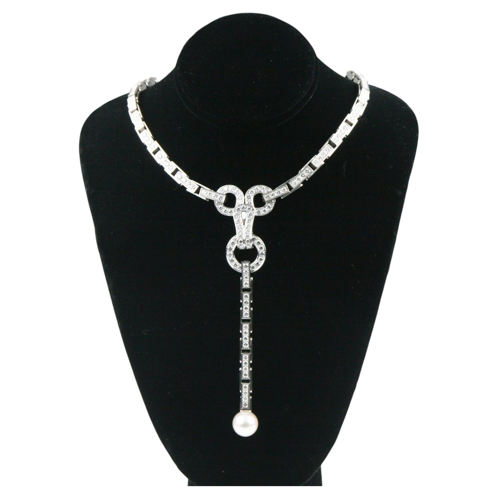 Cartier Diamond and Pearl Agrafe 18k White Gold Rare Vintage Necklace/ Pendant