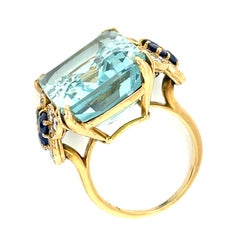 Bague solitaire vintage Cartier en or jaune 18 carats sertie d'une aigue-marine, taille 7,5