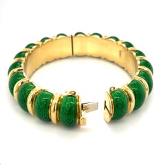 Tiffany & Co. Vtg 18k Yellow Gold and Scalloped Green Enamel Bangle Bracelet