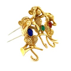 18-karätige Gelbgold-Brosche „Die drei weisen Affen“ von Van Cleef & Arpels mit Karneol und gefärbtem Ch