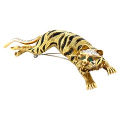 Van Cleef & Arpels 18k Yellow Gold Diamond + Emerald Tiger Brooch 58.6 grams