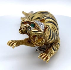 Van Cleef & Arpels 18k Yellow Gold Diamond + Emerald Tiger Brooch 58.6 grams