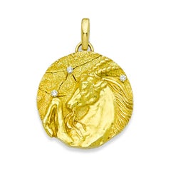 Tiffany & Co. 18k Yellow Gold Capricorn Medallion Pendant w/ Diamonds 44 mm