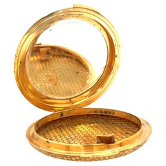 Van Cleef & Arpels Vintage 18k Yellow Gold Basketweave Compact Mirror