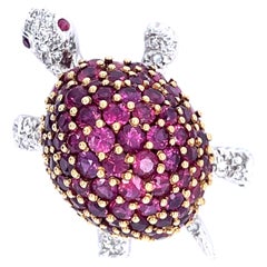 Tiffany & Co. Vintage 18k Two-Tone Gold Ruby and Diamond Turtle Brooch Unique!