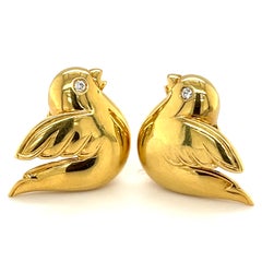 Van Cleef & Arpels, oro giallo 18 carati, fermi per orecchie a colomba vintage con occhi di diamante