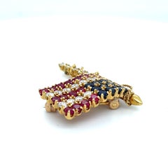Van Cleef & Arpels 18k Yellow Gold Diamond, Ruby, Sapphire American Flag Brooch