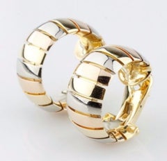 Rare Vintage Cartier 18K Gas Pipe Style Tri-Color Clip Earrings Circa 1990 W/ Co