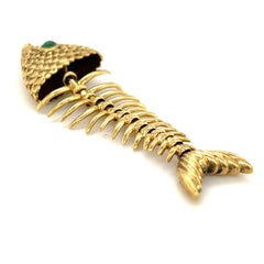 Tiffany & Co. 18k Yellow Gold Articulating Fish Pendant Emerald Eyes