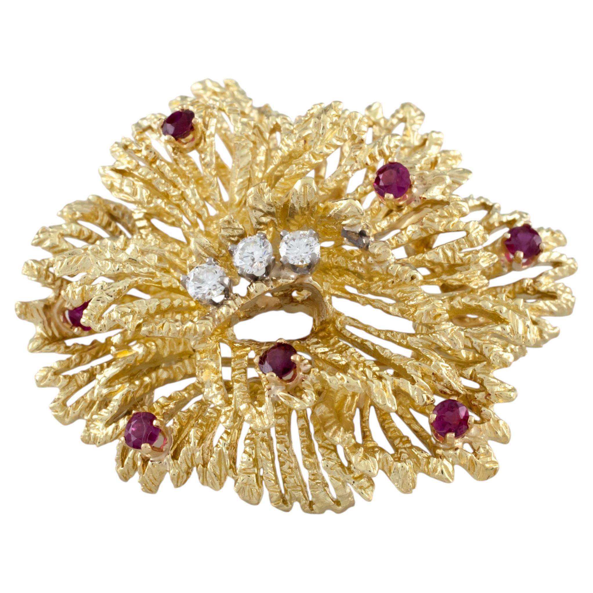 Tiffany & Co. 18k Yellow Gold Vintage Ruby and Diamond Brooch