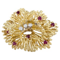 Tiffany & Co. 18k Yellow Gold Vintage Ruby and Diamond Brooch