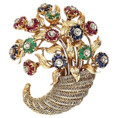 Tiffany & Co. 18k Yellow Gold Diamond and Gemstone En Tremblant Bouquet Brooch