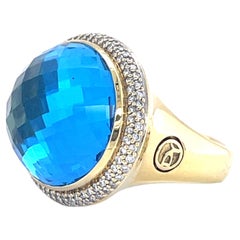 David Yurman Anello in oro giallo 18k con topazio blu e diamanti a raggiera misura 9