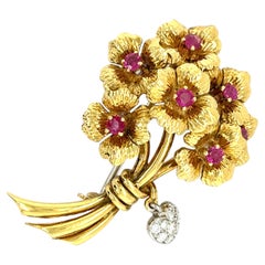 Tiffany & Co. 18k Two-Tone Gold Bouquet Brooch with Rubies and Diamonds