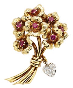 Tiffany & Co. 18k Two-Tone Gold Bouquet Brooch with Rubies and Diamonds