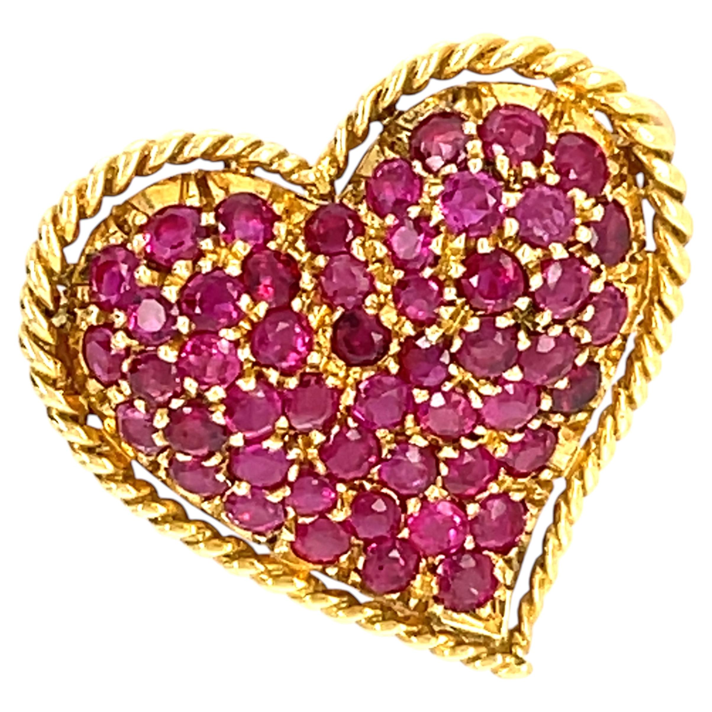 Tiffany & Co. 18k Yellow Gold Brooch With Round-cut Rubies