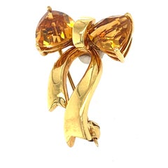 Beautiful Tiffany & Co. 18k Gold and 2.75ct Citrine Bow Brooch 11/16" x 1" 4.7 g
