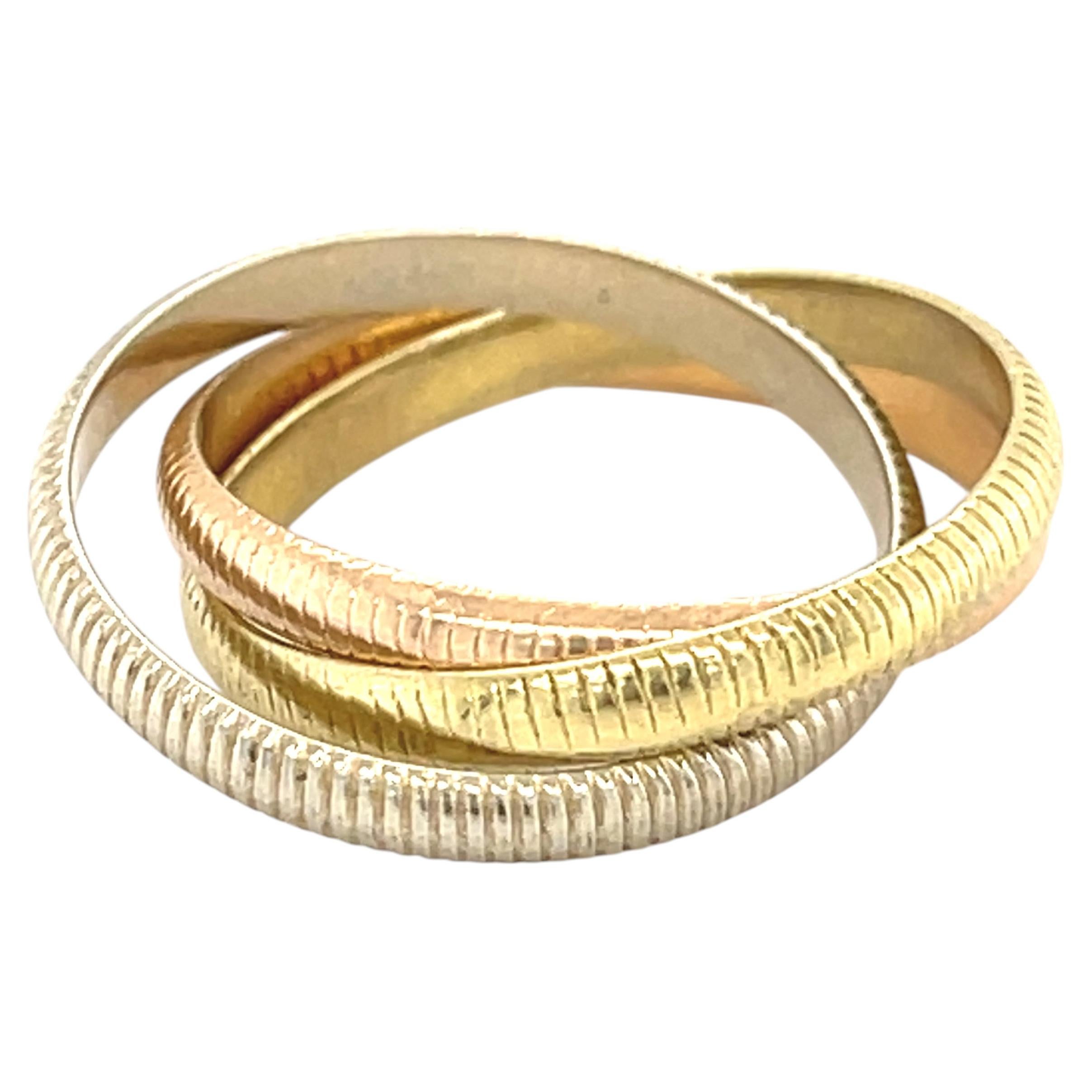 Cartier Vintage 18k Tri-Gold Trinity Ring Ribbed Size 6 Gorgeous!