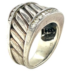 David Yurman Sterling and Diamond Cable Style Cigar Band Ring Sz 5.5 Gorgeous!