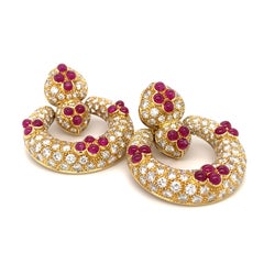 Giovane 18k Yellow Gold 15ctw Diamond and Ruby 2 7/8" Doorknocker Earrings 48g