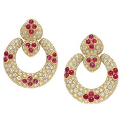 Giovane 18k Yellow Gold 15ctw Diamond and Ruby 2 7/8" Doorknocker Earrings 48g