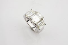 7.66 carat Emerald-Cut 3-Stone 18k White Gold Diamond Engagement Ring