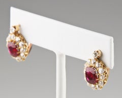 GIA-Certified Natural Untreated Burmese Ruby 18k Gold Victorian Earrings Diamond