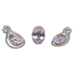 Roberto Casirin 18k White Gold Kunzite and Diamond Ring (Sz 6.75) & Earring Set