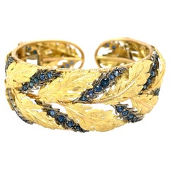 Buccellati 18k Tri-Color Gold Foliate Design Cuff W/Circular-Cut Sapphires