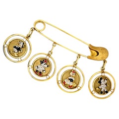 Whimsical Disney Inspired 18k Yellow Gold Diamond Brooch w/Charms 108.90gr