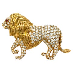 Oscar Heyman 18k Yellow Gold 4.75 ct Lion Brooch Unique Gorgeous!