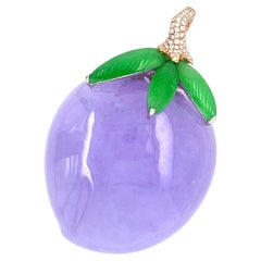 Stunning 161.67 ct Natural Fei Cui Lavender Jadeite Peach Pendant 18k Rose Gold