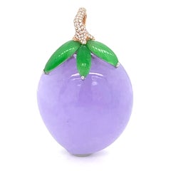 Stunning 161.67 ct Natural Fei Cui Lavender Jadeite Peach Pendant 18k Rose Gold