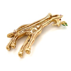 Oscar Heyman 18k Yellow Gold Giraffe Brooch w/ 2 ct Diamond, Emerald Acc, Ruby