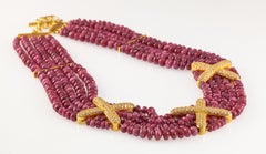 Collar de lujo de oro amarillo de 18 quilates con cuentas de rubí, de 16 pulgadas, con diamantes de 13,5 TDW