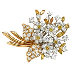 Oscar Heyman Platinum and 18k White and Yellow Diamond Daisy Bouquet Brooch