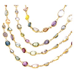 18k Yellow Gold Appx 120 ct Multi-Color Sapphire Link Necklace 76" Gorgeous!