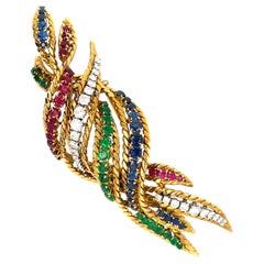 Mauboussin 18k Yellow Gold Abstract Gemstone Twist Brooch Gorgeous!