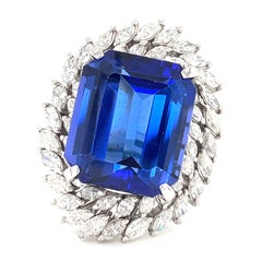 Platinum 23.01 ct Tanzanite Ring w/ 3.76 ct Marquise Diamond Double Bezel Sz 6.5