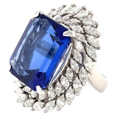 Platinum 23.01 ct Tanzanite Ring w/ 3.76 ct Marquise Diamond Double Bezel Sz 6.5