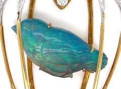 Balogh Carved Opal Star Sapphire Diamond 18k Yellow Gold Caged Bird Pendant