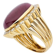 18K Yellow Gold 35.7ct Ruby Cabochon & 2.2ct Diamond Ring Size 10 20.9g