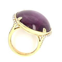 14k Yellow Gold 56.81 Ct Star Ruby Solitaire Ring with Diamond Accents Size 7