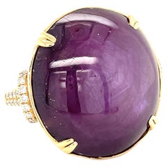 14k Yellow Gold 56.81 Ct Star Ruby Solitaire Ring with Diamond Accents Size 7