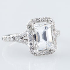 18k White Gold 1.94 ct Emerald Cut Diamond Solitaire Ring w/ Accents GIA Cert
