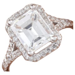 18k White Gold 1.94 ct Emerald Cut Diamond Solitaire Ring w/ Accents GIA Cert