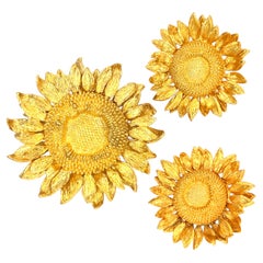Asprey 18k Gold Sunflower Brooch (50g) and 18k Gold Sunflower Ear Clips (39g)
